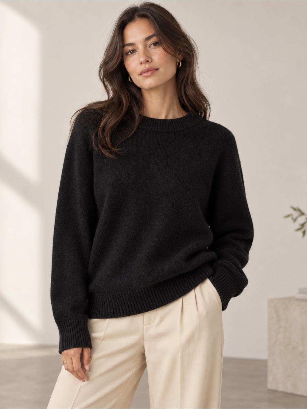Quince Mongolian Cashmere Oversized Crewneck Sweater Black Size S NWT